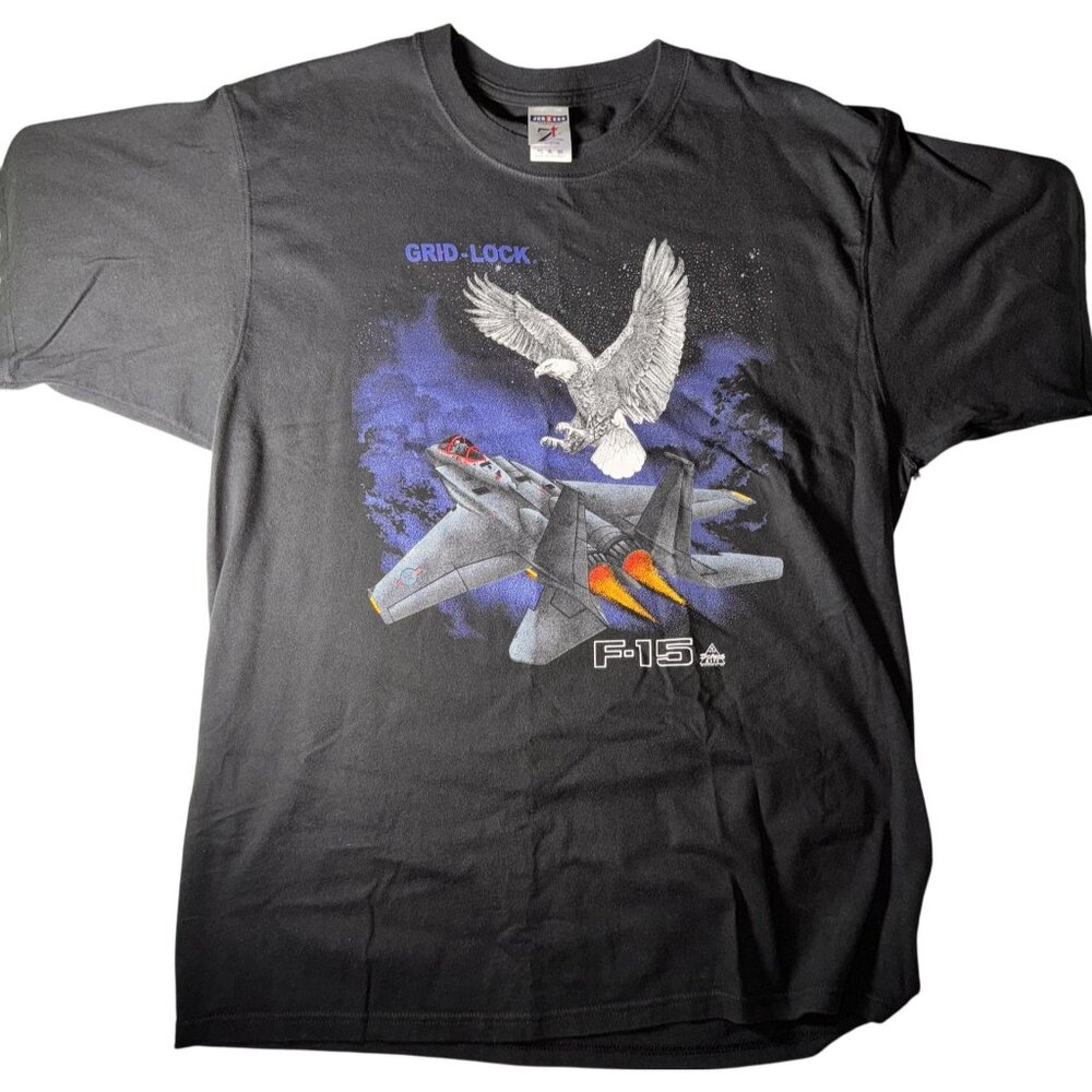 F-15 Jet Graphic Eagle Shirt Sz XL Black Jerzees Vintage 1992